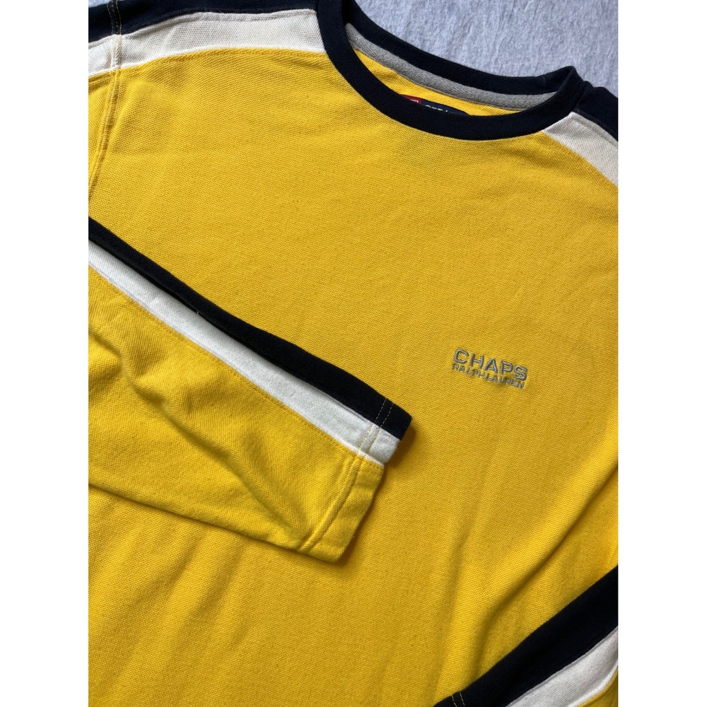 Chaps Ralph Lauren Mens Yellow Long Sleeve Crewneck T Shirt Cotton‎ Size M VTG